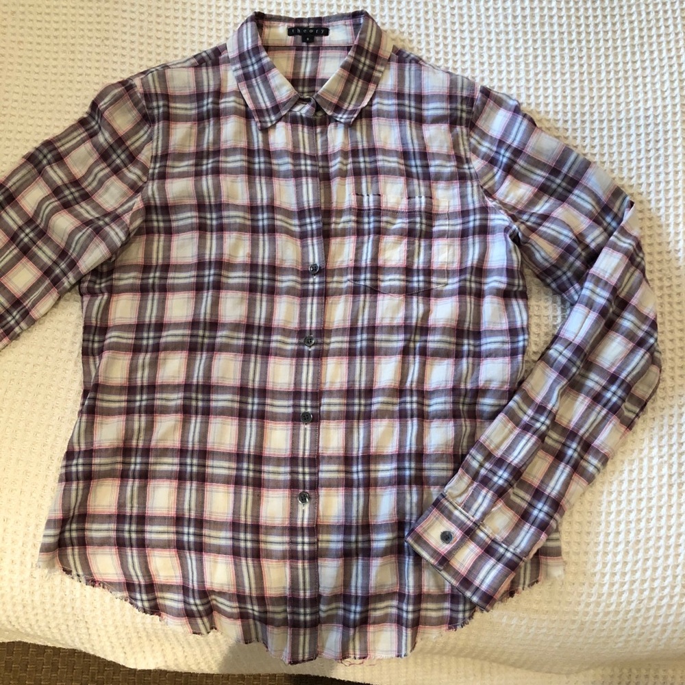 Ladies “Theory” plaid blouse